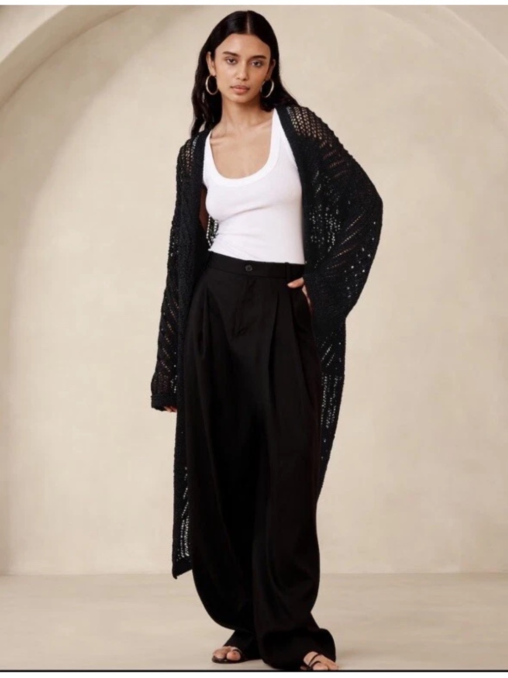 Banana Republic Cotton Blend Open Stitch Black Cardigan Size XS